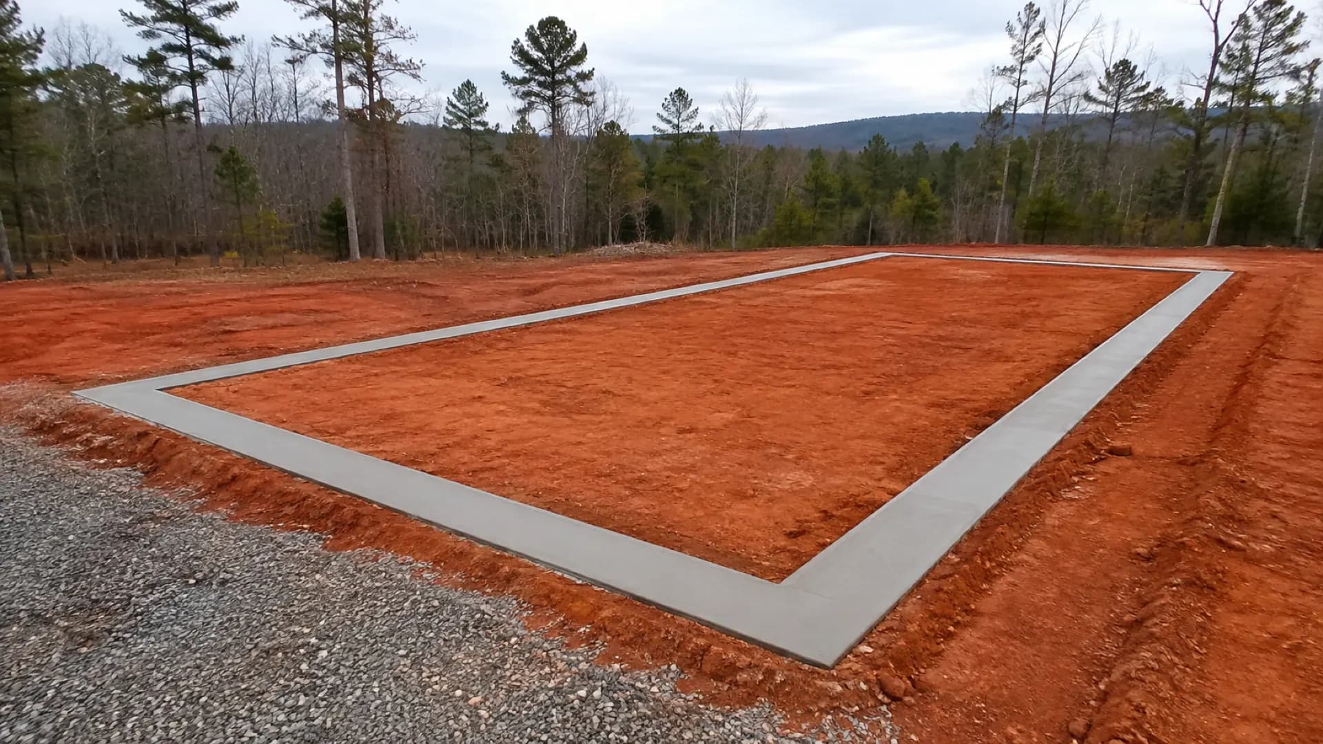 A block footing laid around the edge of a mobile home site.